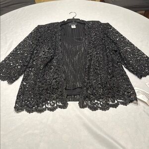 Black Lace Open Front Cardigan